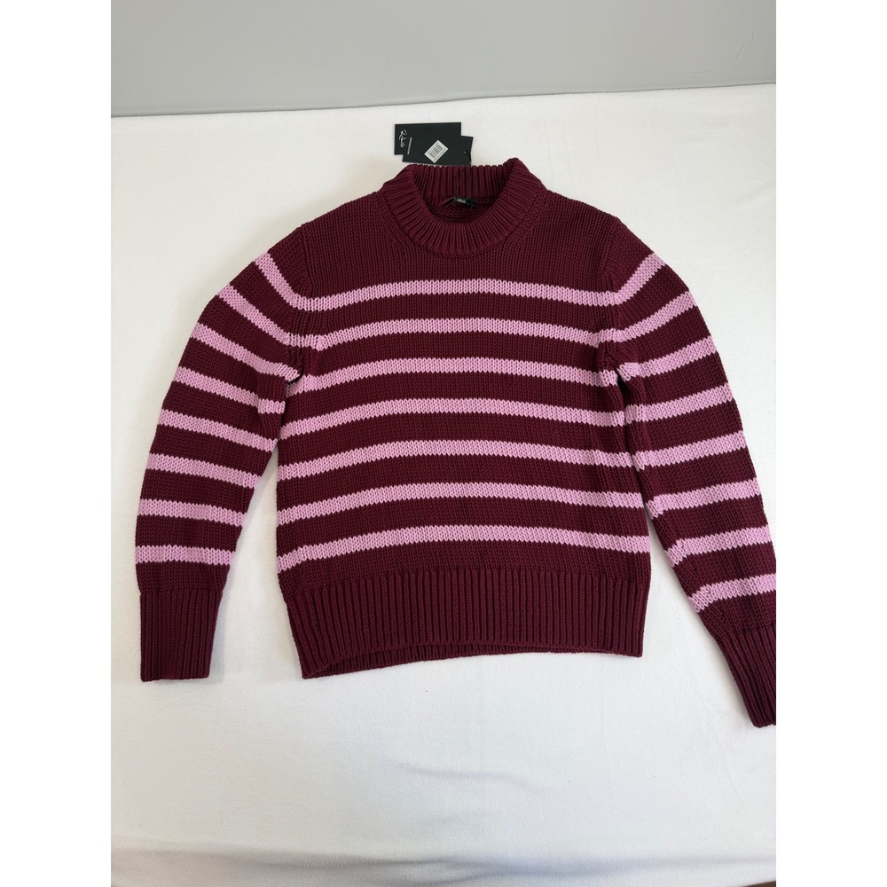 Rails Alise Sweater Womens XS Mulberry Stripe Mock Neck Chunky Knit Pullover NEW